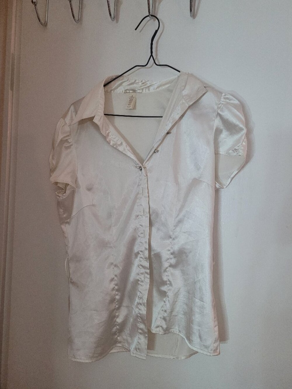 White Silk Button TOP
